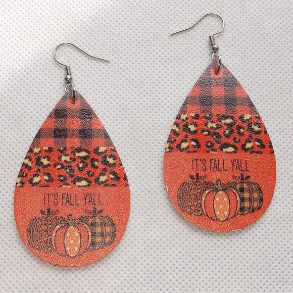 Fall Earrings, Teardrop Earrings, It's Fall Y'all, Ladies Fashion Earrings - Picture 3 of 3